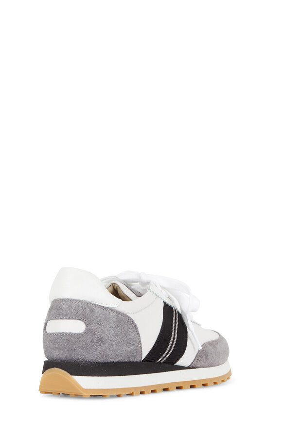 Brunello Cucinelli - White Nylon Monili & Grosgrain Ribbon Trim Sneaker