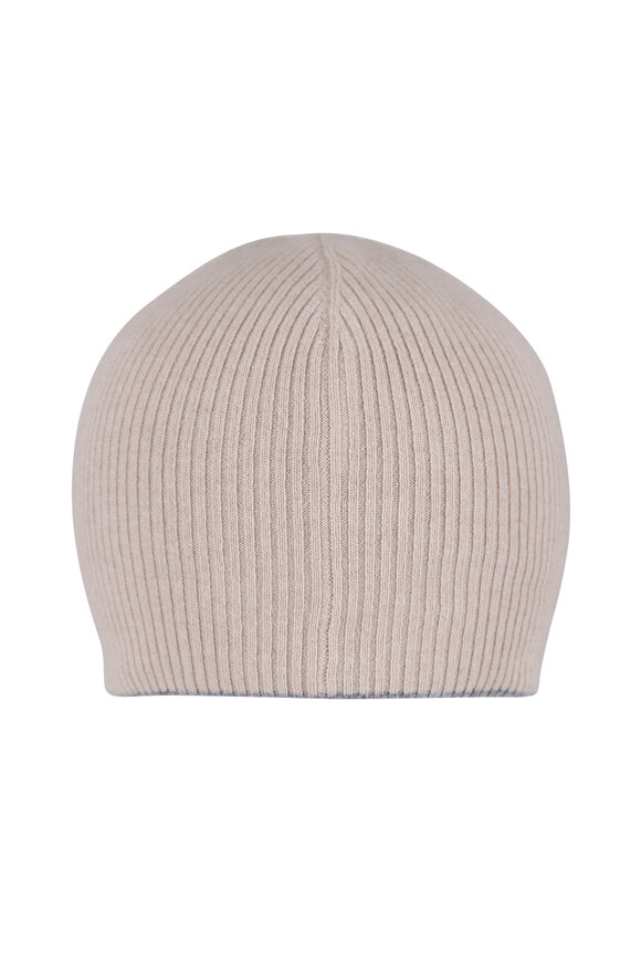 Brunello Cucinelli Taupe Ribbed Knit Cashmere Hat - view 1
