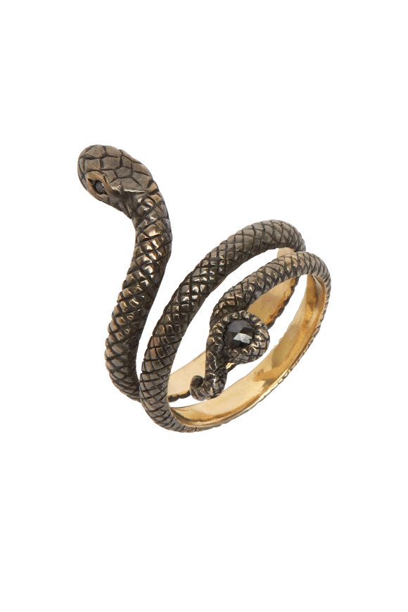 Sylva & Cie - Yellow Gold Black Diamond Snake Ring