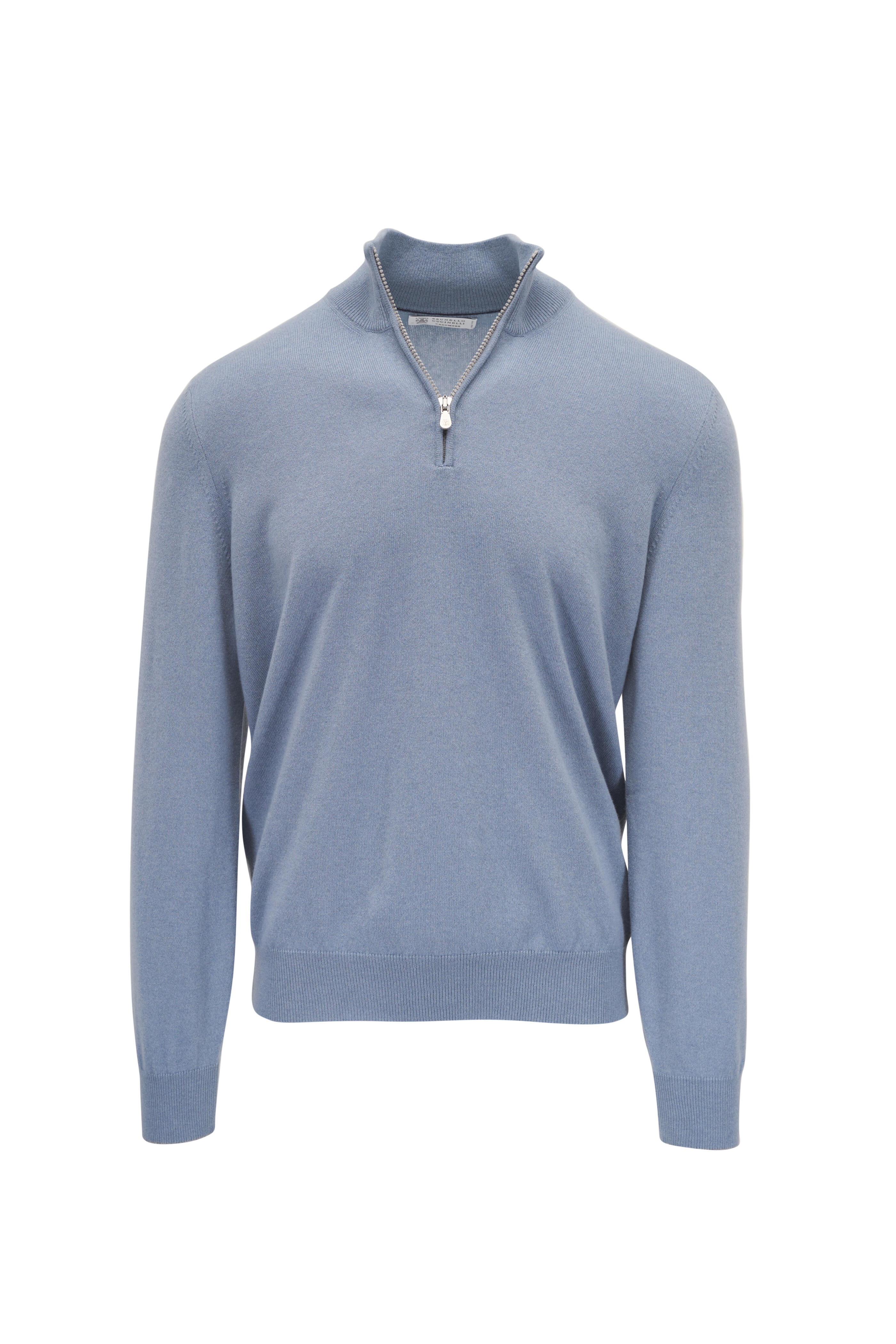 Brunello Cucinelli - Light Blue Cashmere Quarter Zip Sweater