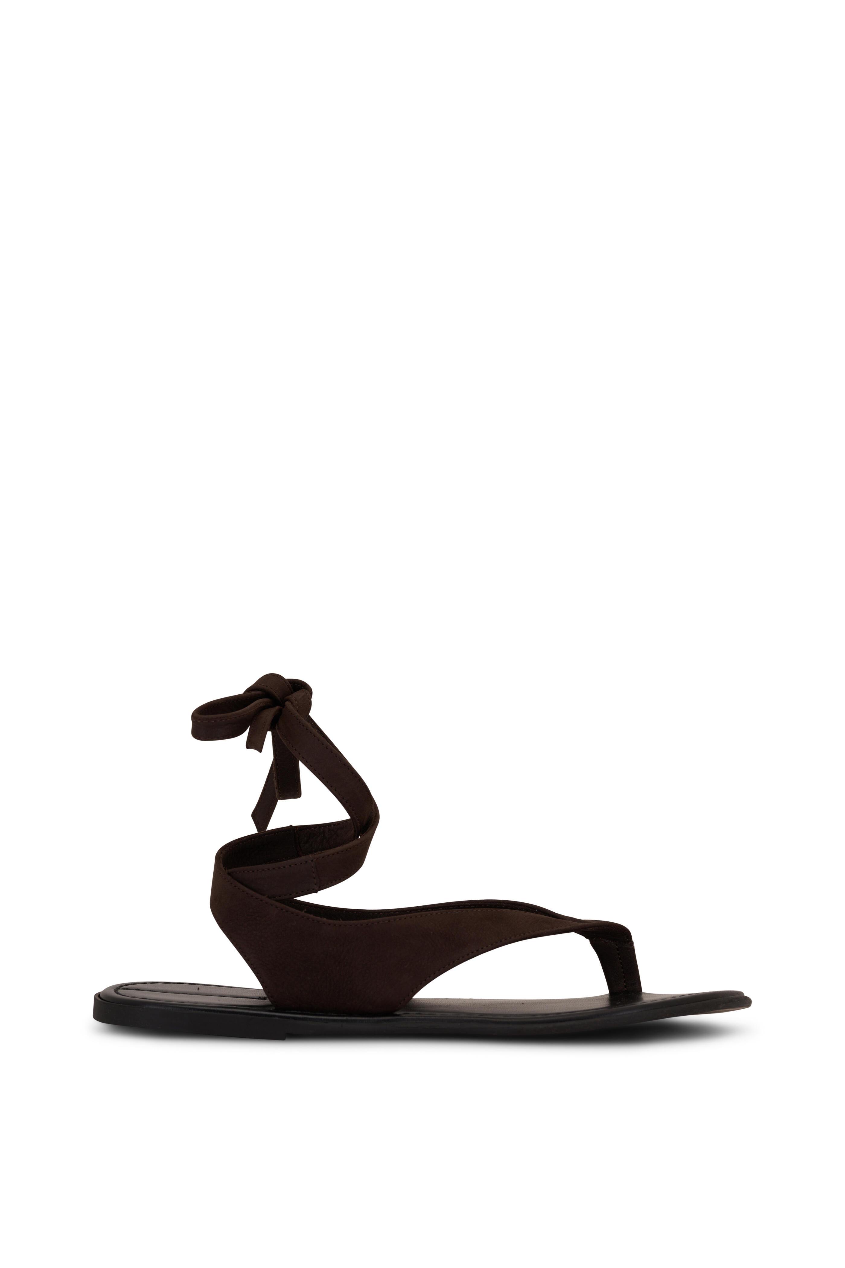 The Row Chocolate Leather Beach Flat Sandal Mitchell Stores