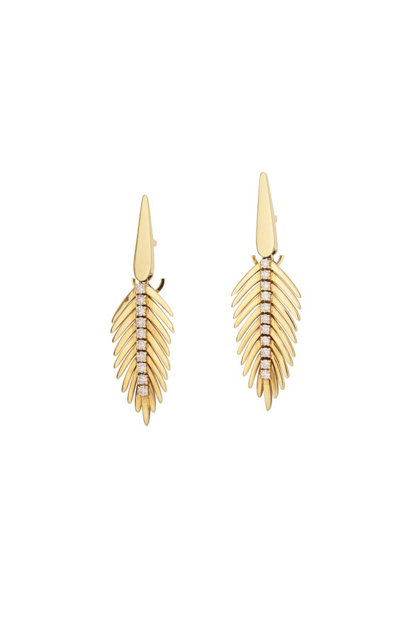 Sutra 18k Yellow Gold Center Diamond Leaf Earrings - view 1