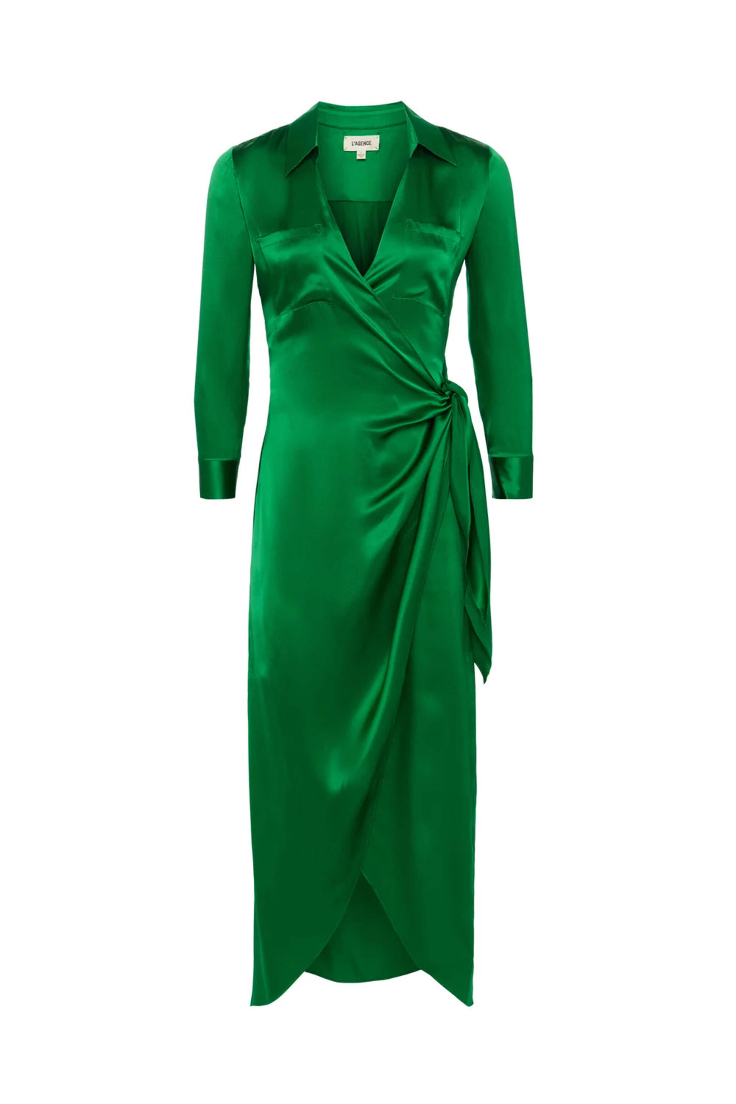 L'Agence - Sea Green Kadi Wrap Dress
