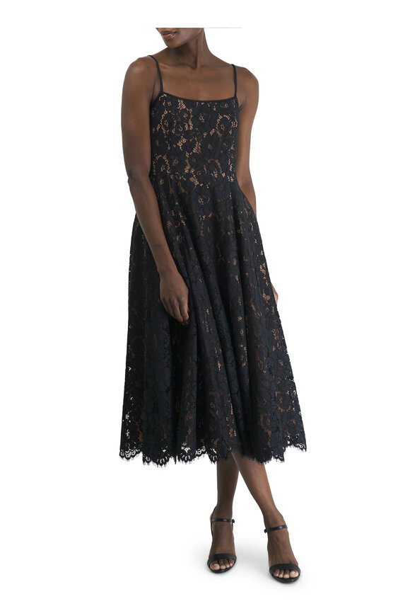 Michael Kors Collection Black Floral Lace Midi Dress - view 2