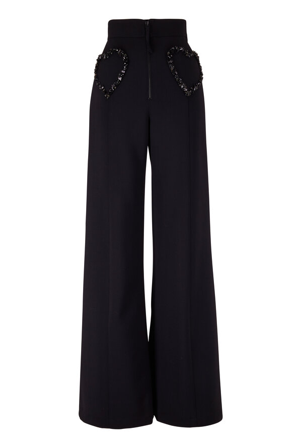 Carolina Herrera - Black Embellished Heart High-Rise Pant