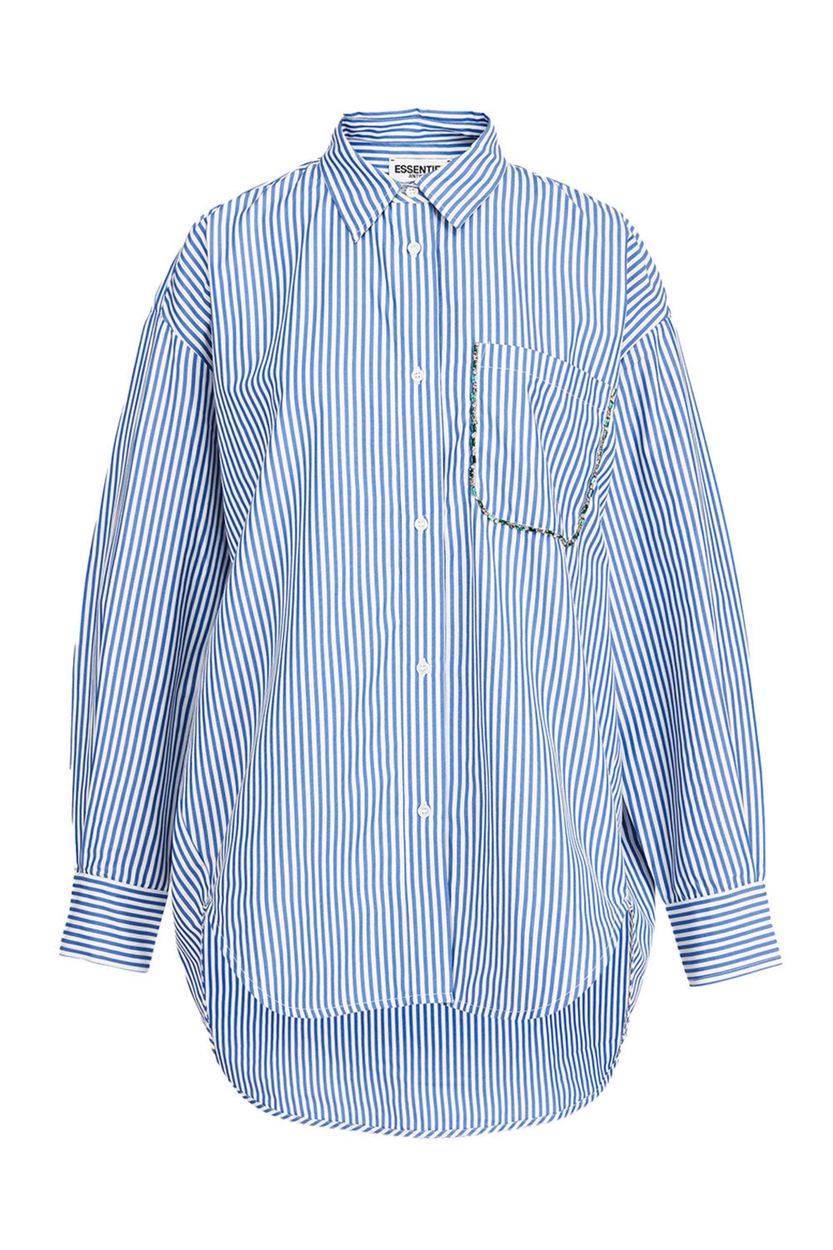 Essentiel Antwerp - Blue Stipe Akita Embellished Oversize Shirt