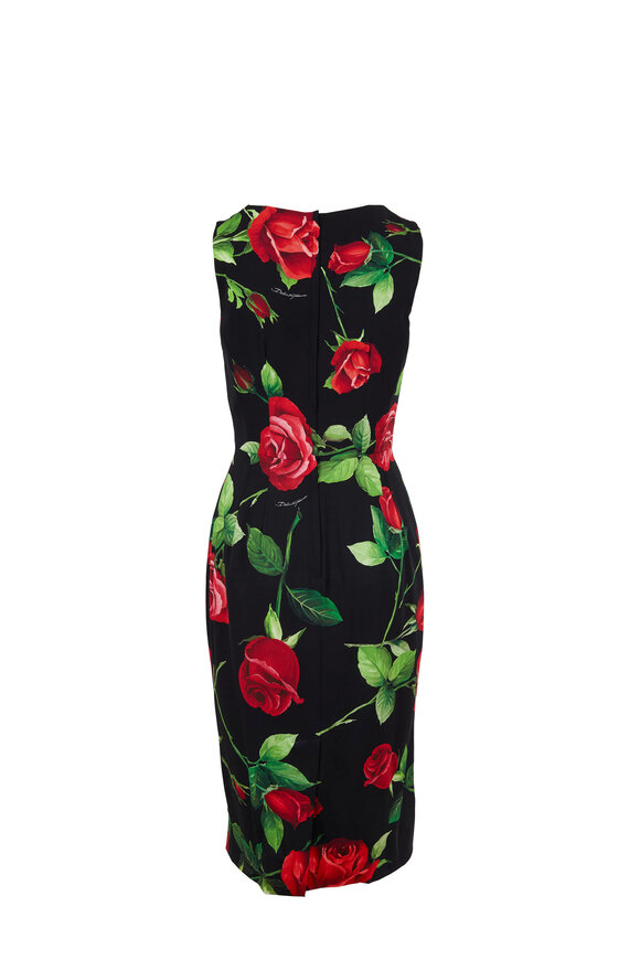 Dolce & Gabbana - Black & Red Rose Sleeveless Sheath Dress