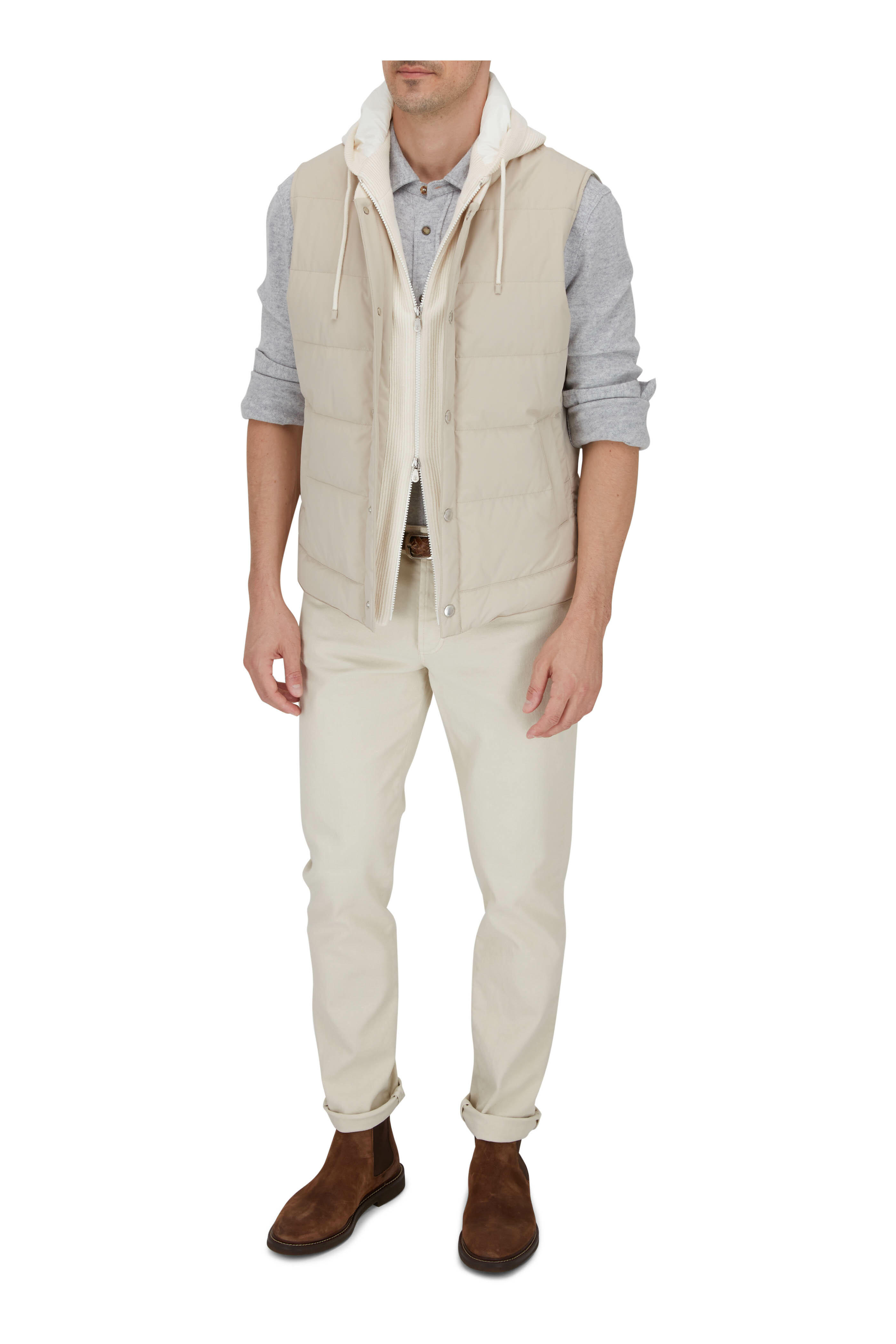 Brunello Cucinelli - White Padded Hooded Vest | Mitchell Stores