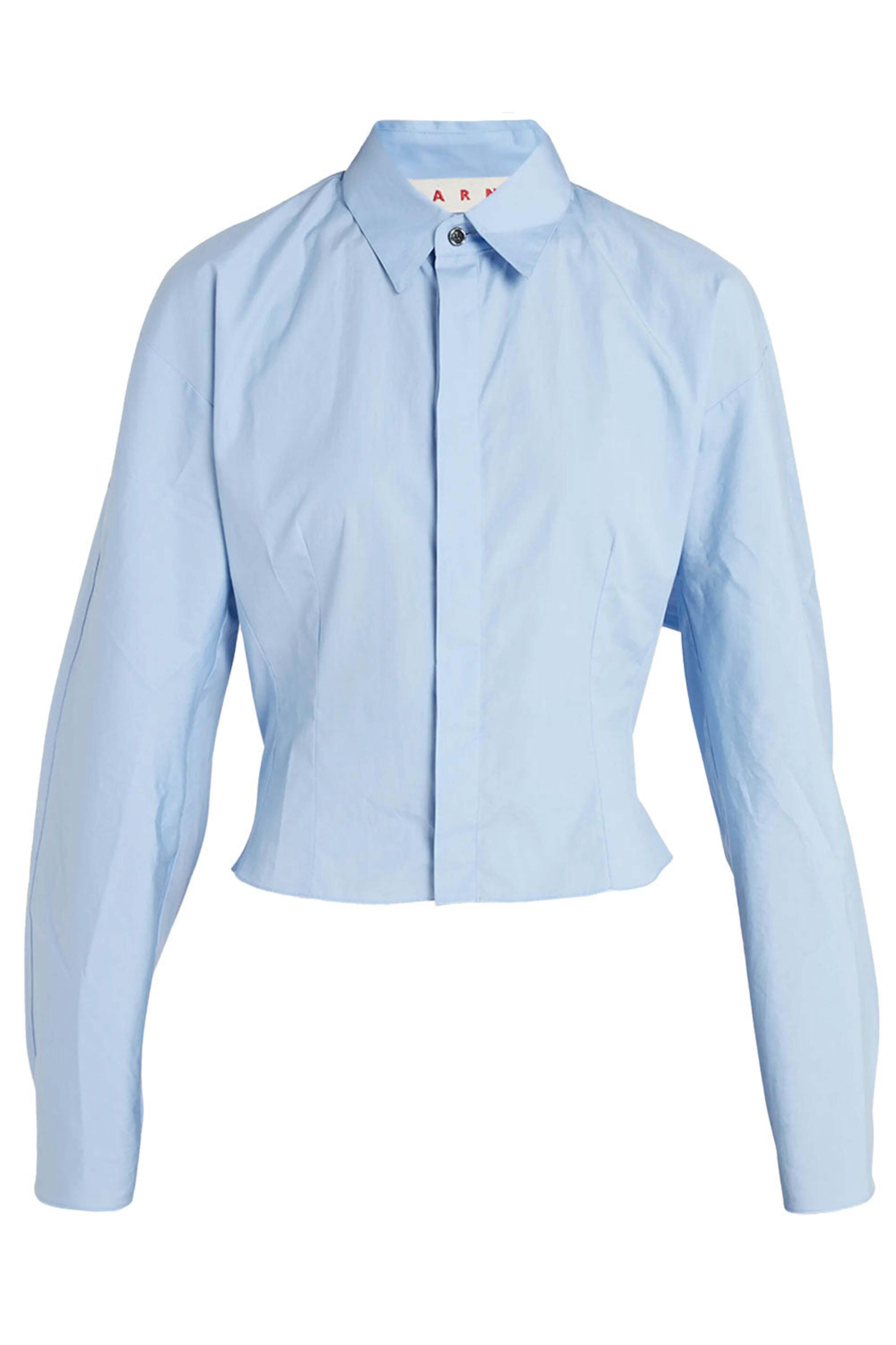 Marni - Iris Blue Gathered Crop Button Down Shirt