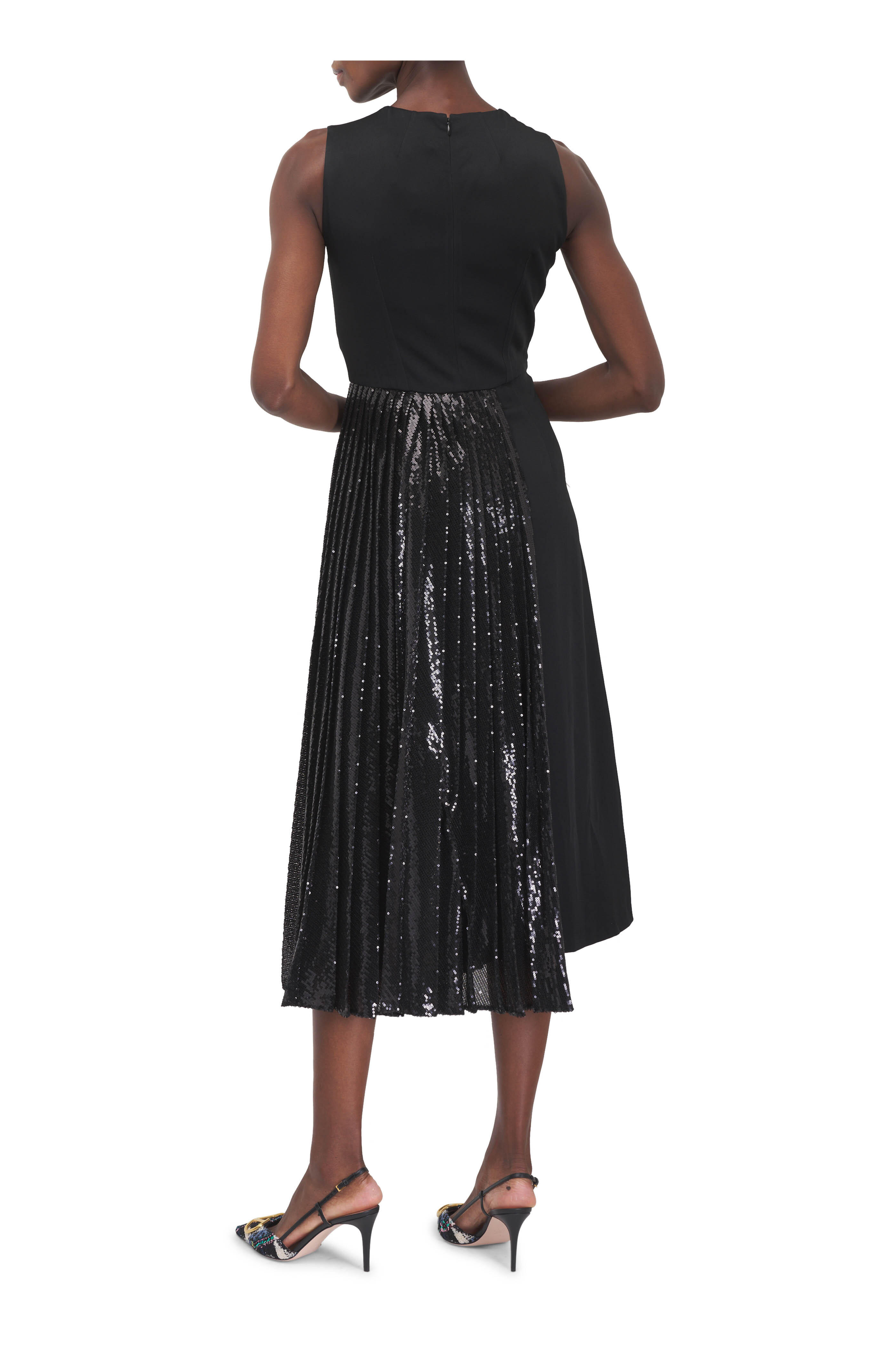 Michael Kors Collection - Black Sequin Tulle & Satin Sheath Dress