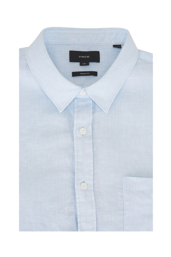 Vince Light Blue Houndstooth Linen Sport Shirt