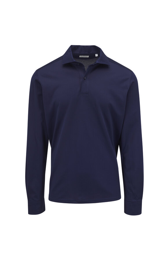 Emanuel Berg Navy Blue Luxe Long Sleeve Polo