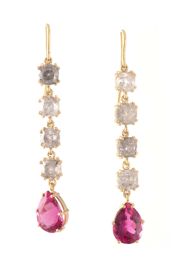 Sylva & Cie Pink Tourmaline and Diamond Drop Earrings - view 1