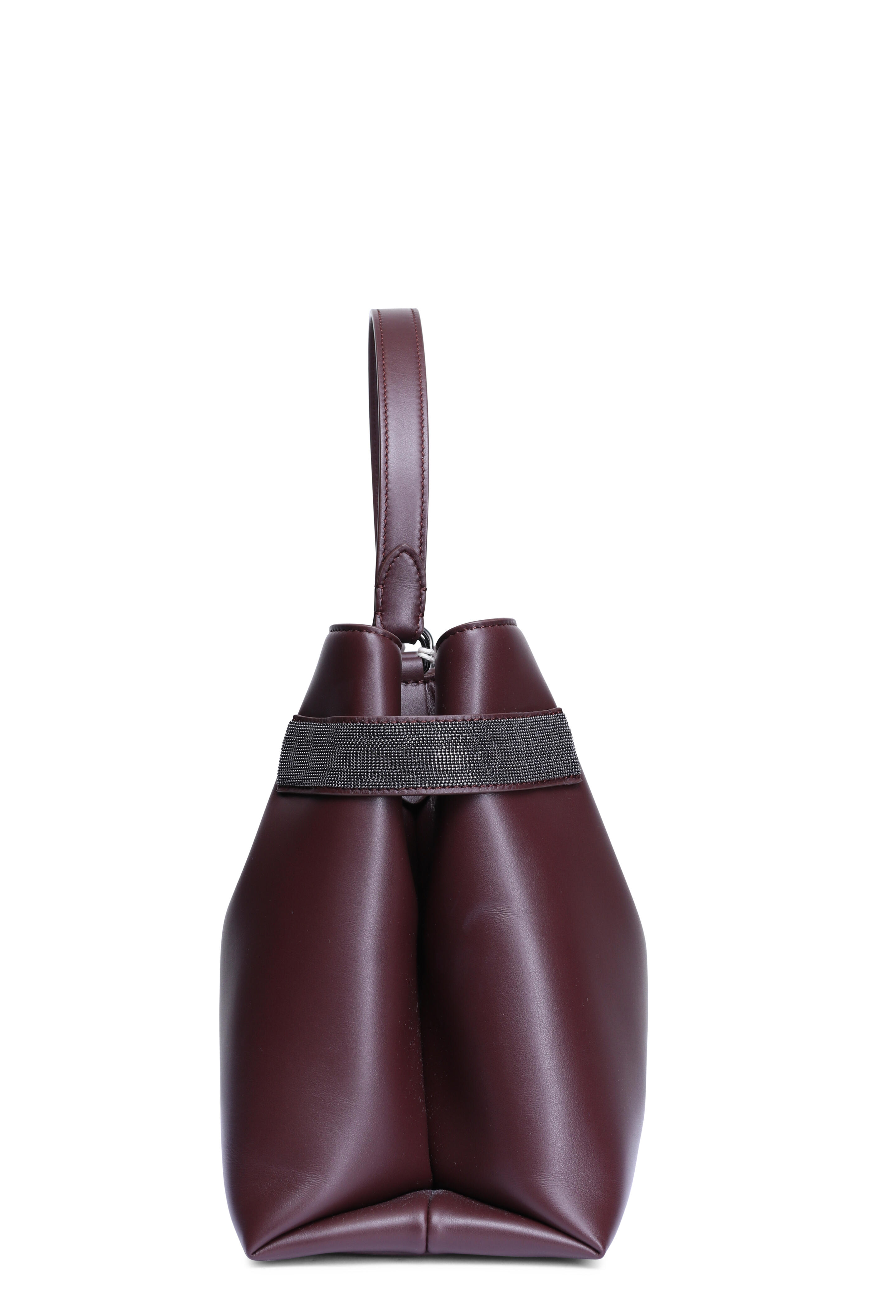 Brunello Cucinelli - Medium Essence Burgundy Leather Top Handle Bag
