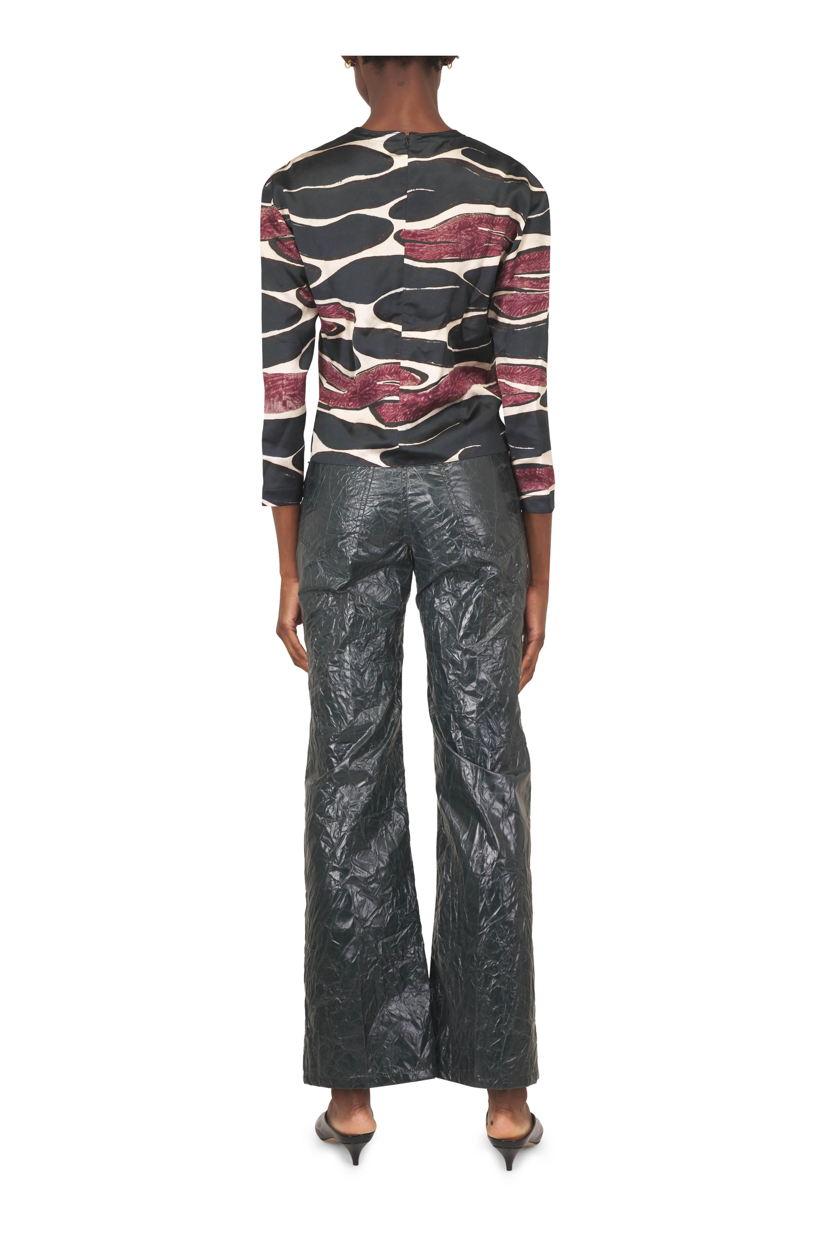 Marni - Petrol Coated Crinkle Taffeta Five Pocket Pant - view 4