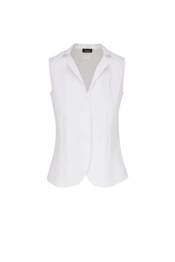 Akris White Stretch Cotton Sleeveless Blouse