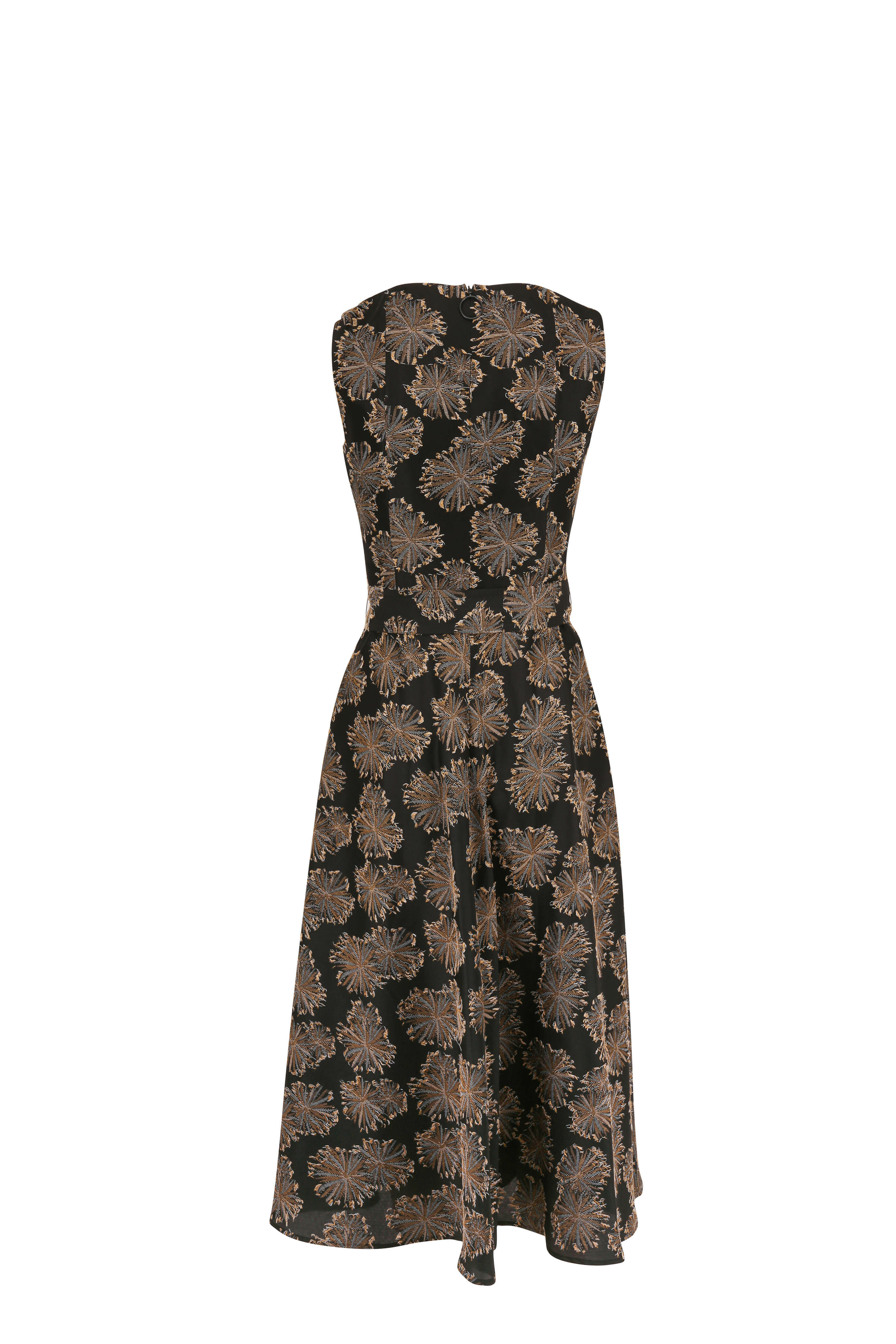Akris Punto - Black & Gold Jacquard Belted Sleeveless Dress