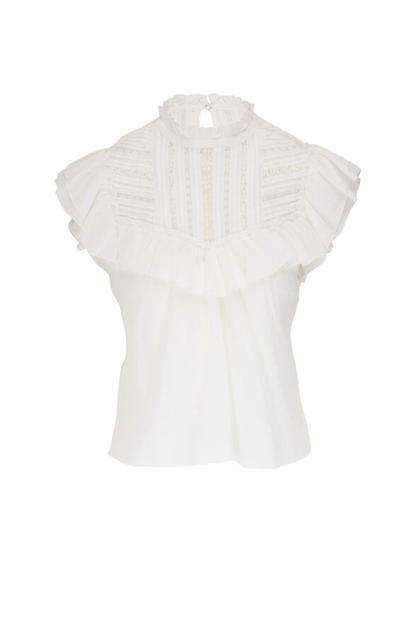 Veronica Beard - Tamsyn White Ruffle Trim Top 