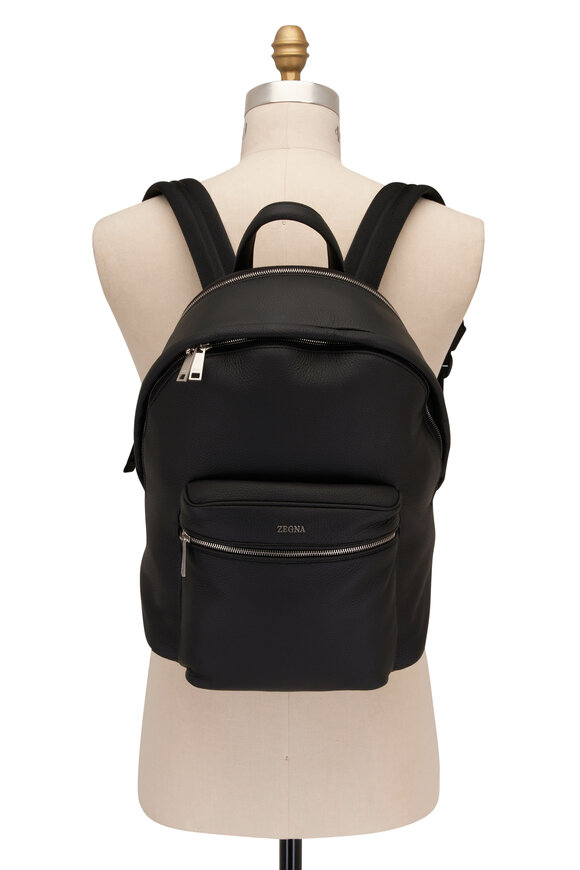 Zegna - Black Leather Deerskin Backpack