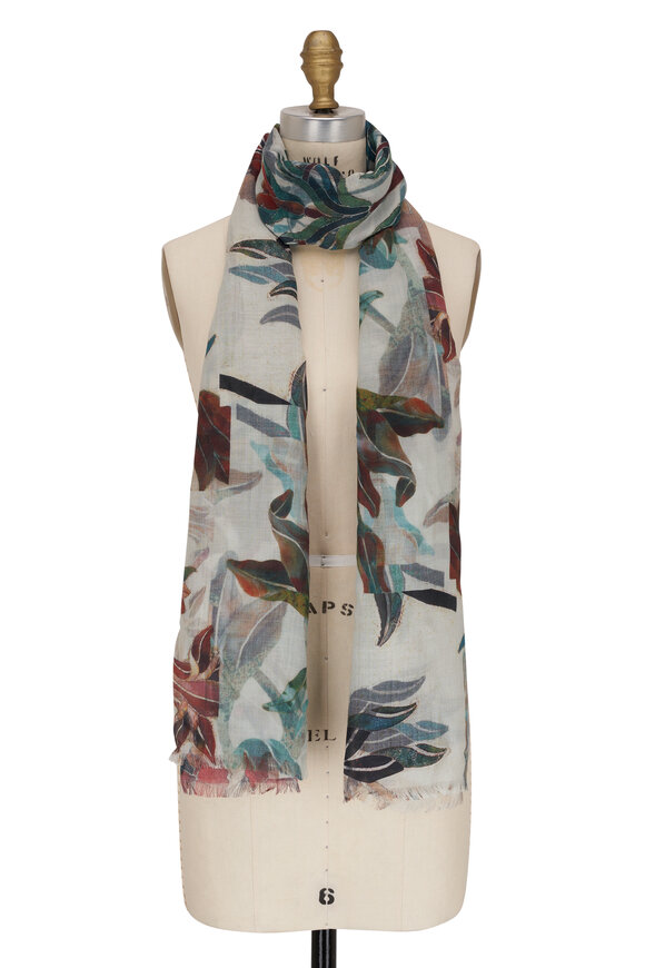 Alonpi - Multicolored Floral Printed Cashmere & Silk Scarf 