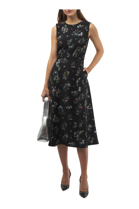 Adam Lippes - Eloise Black Floral Print Wool & Silk Midi Dress