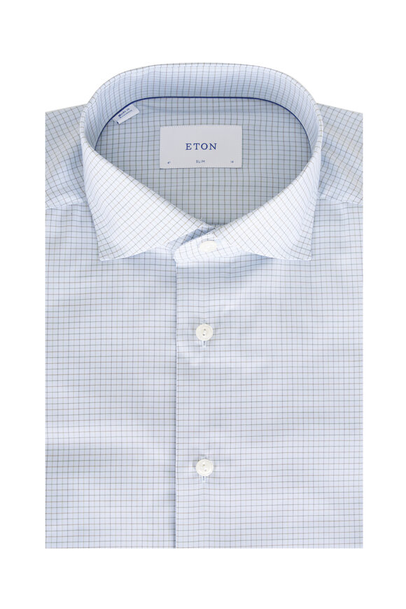 Eton Light Green Check Twill Cotton Dress Shirt - view 1