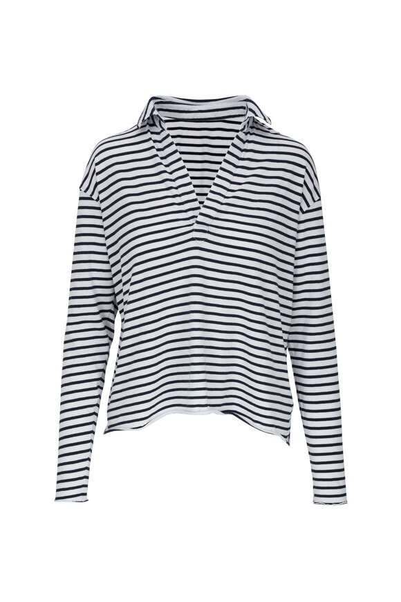 Frank & Eileen - Patrick Navy Striped Popover Henley Top