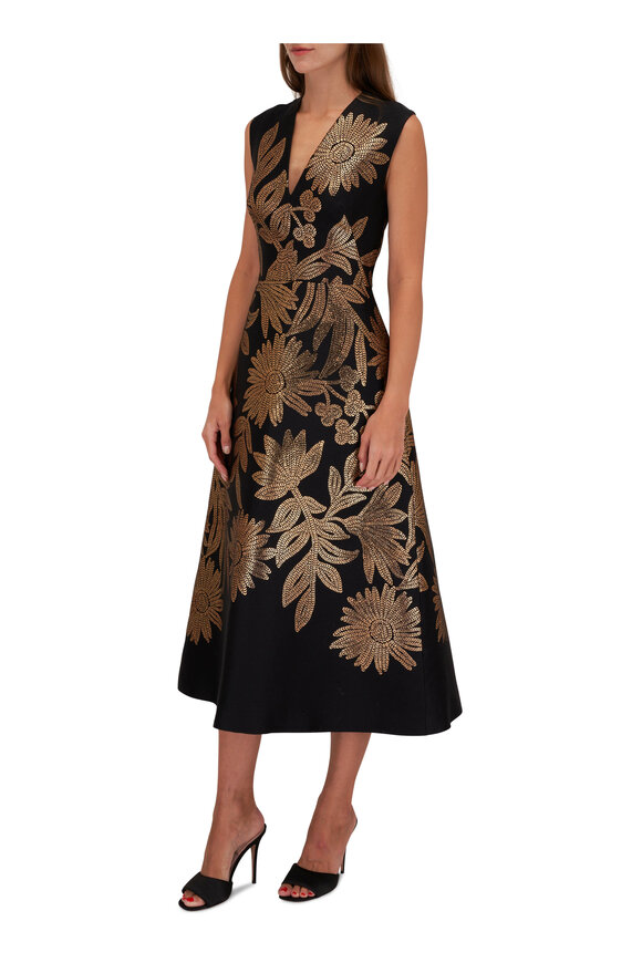 Lela Rose - Blair Black & Gold Floral Dress 