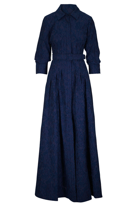 Simkhai Courtney Navy Sheer Organza Jacquard Gown
