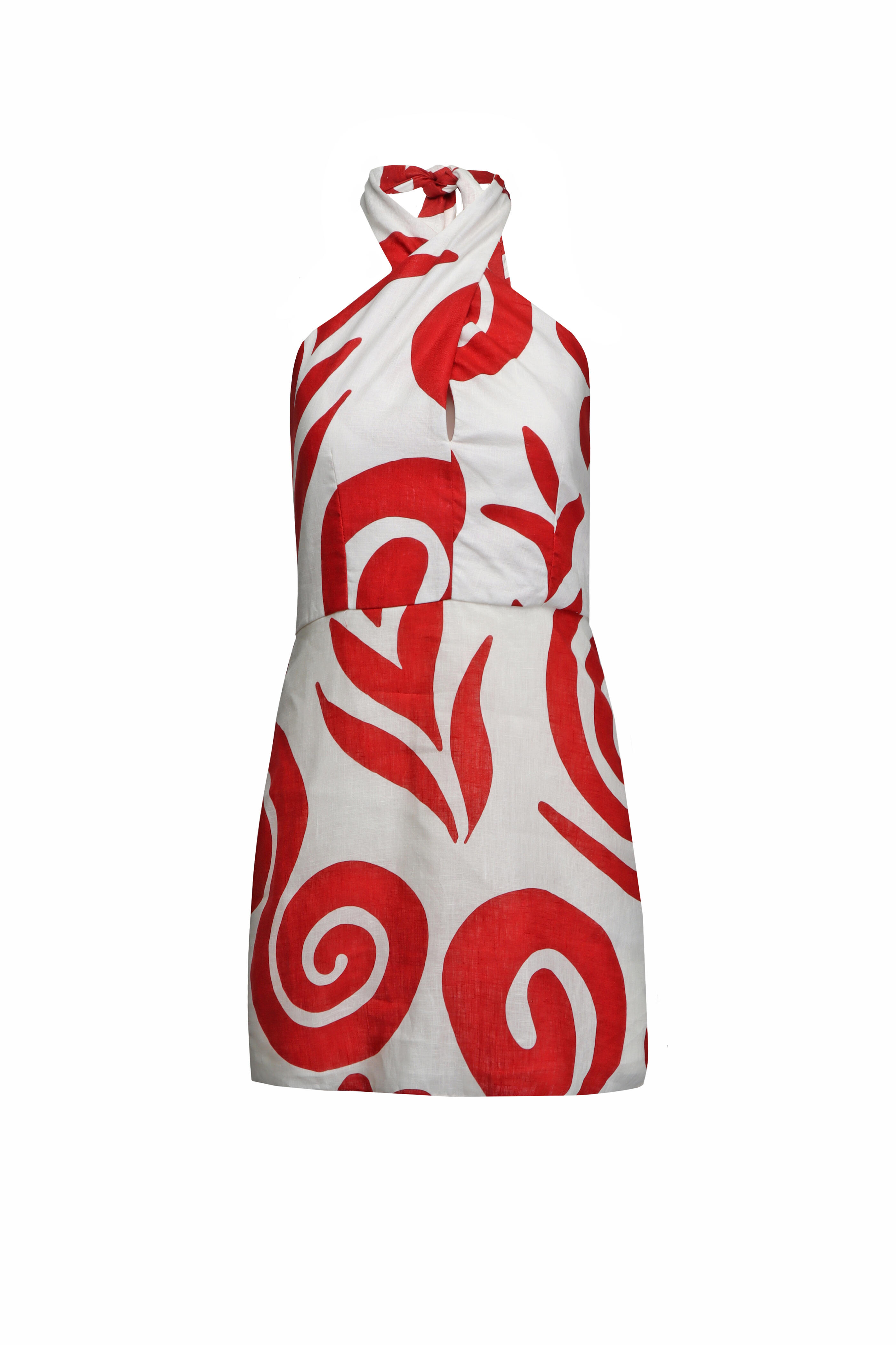 Cala De La Cruz - Veneta Red & White Halterneck Mini Dress