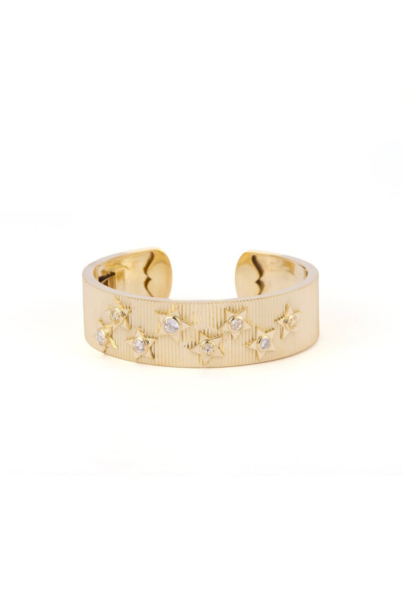 Sylva & Cie Engraved Diamond Star Cuff Bracelet