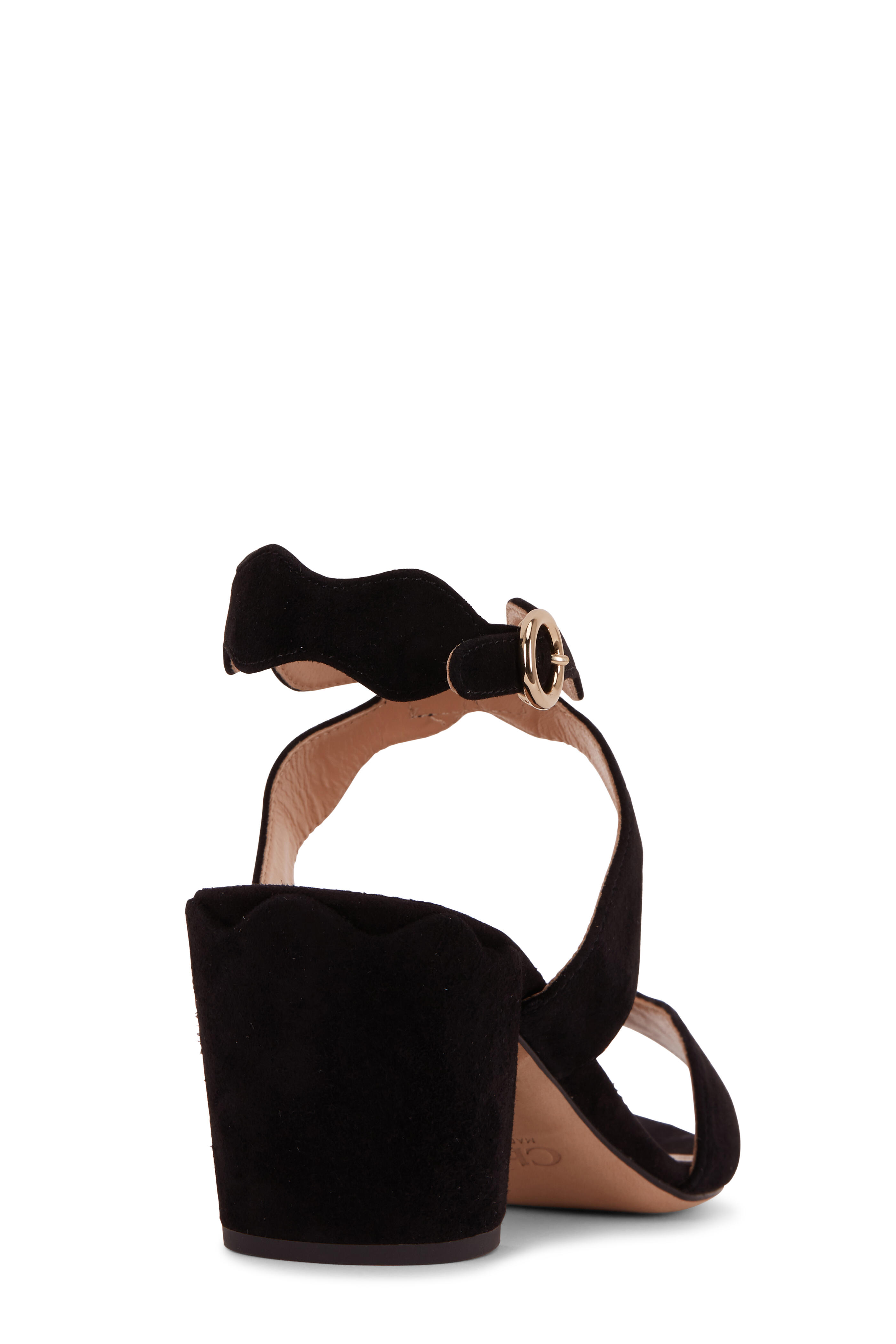 Chloé - Lauren Black Suede Scalloped Sandal, 60mm