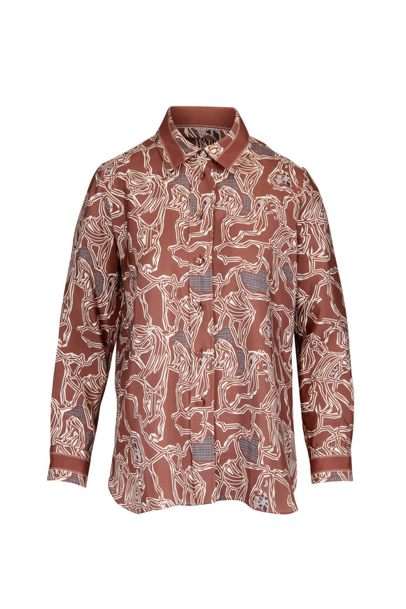 Rani Arabella Chocolate & White Horse Print Silk Blouse - view 1