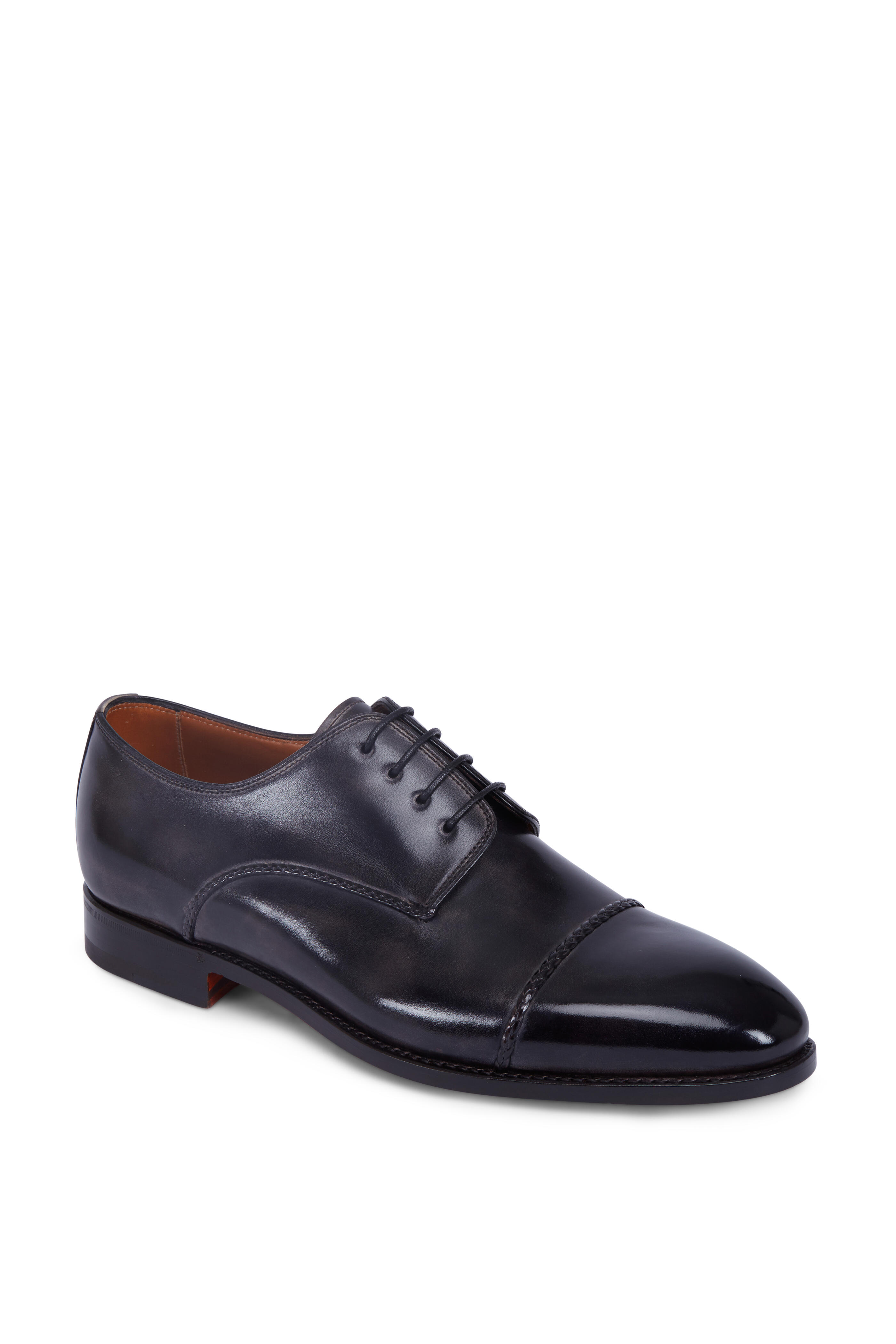 Bontoni - D'Amore Grey Leather Cap-Toe Derby Shoe
