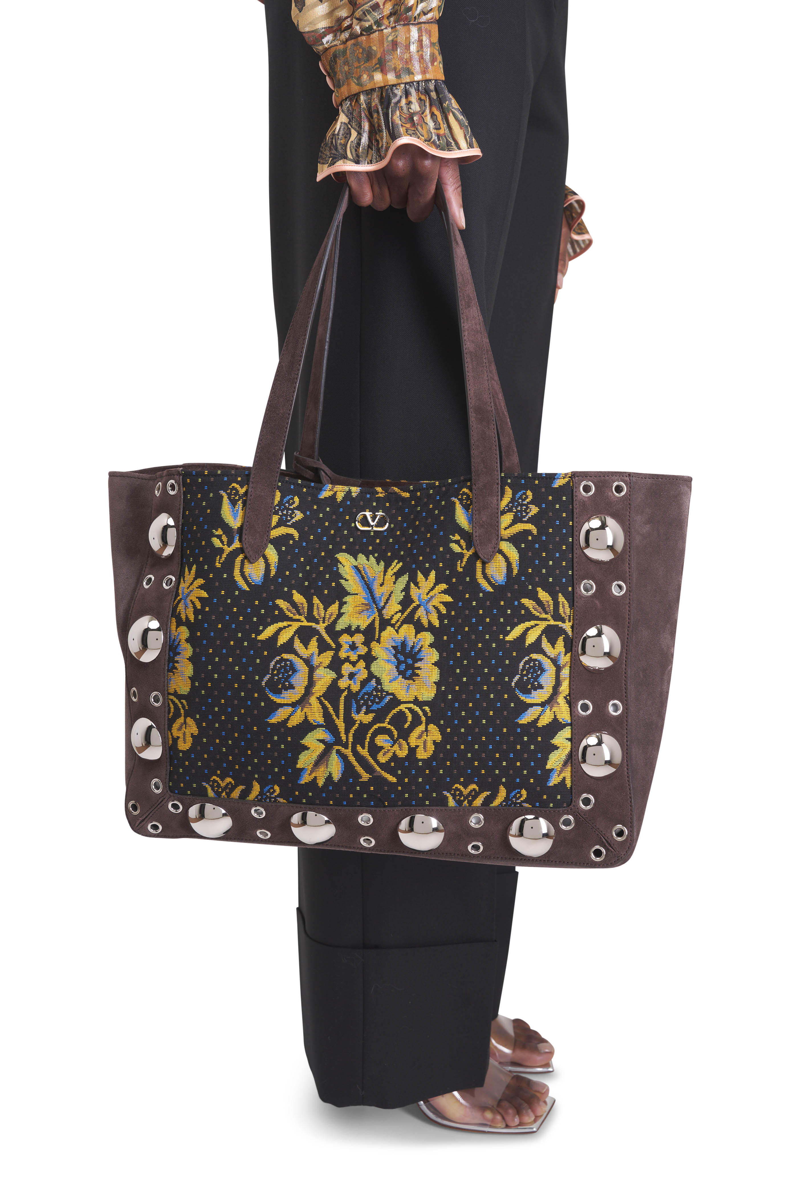 Valentino Garavani - VLogo Plaque Floral Patterned Shopping Tote
