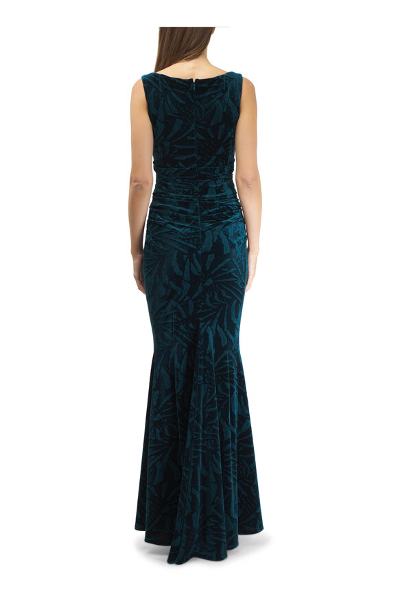 Talbot Runhof - Cypress Palm Leaf Velvet Evening Gown