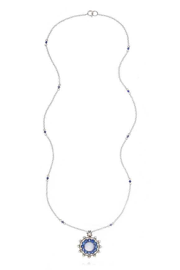 Nam Cho 18k White Gold Blue Sapphire Diamond Small Pendant