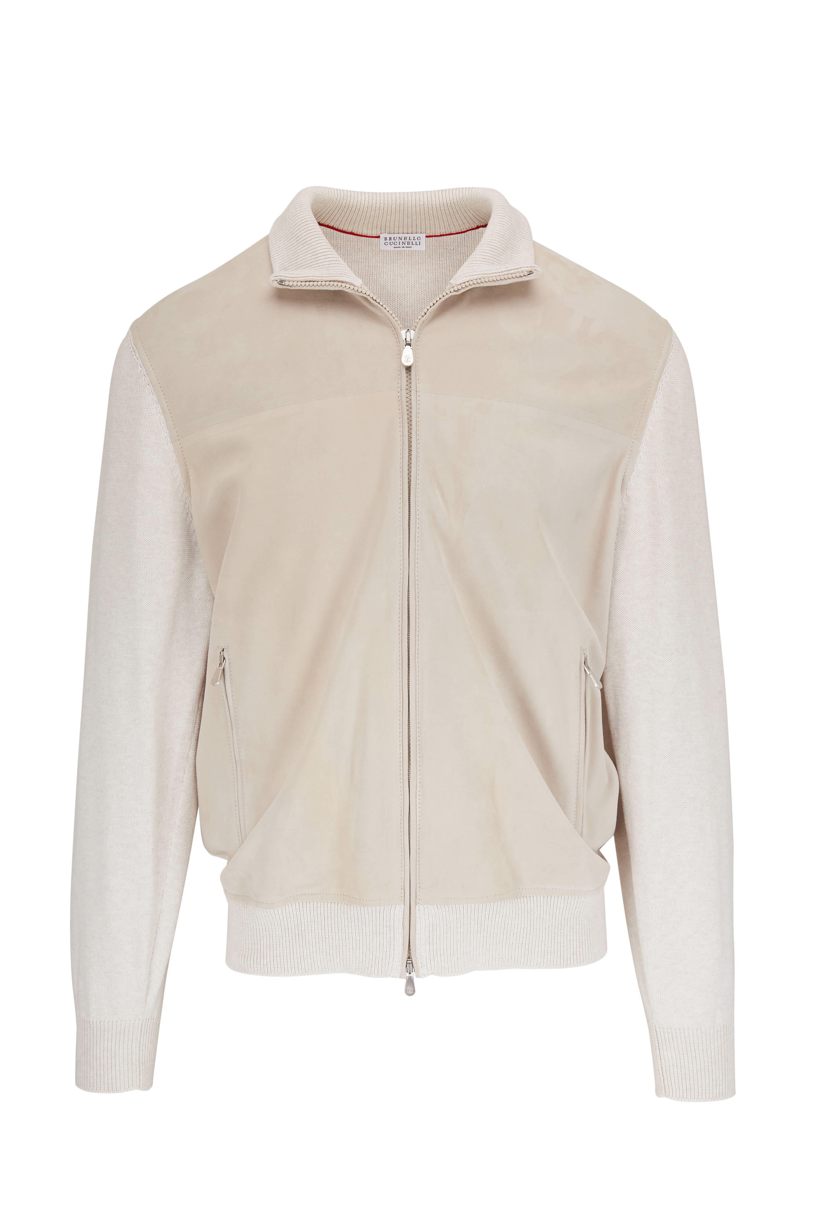 Brunello Cucinelli - Oat Suede Rib Knit Bomber | Mitchell Stores