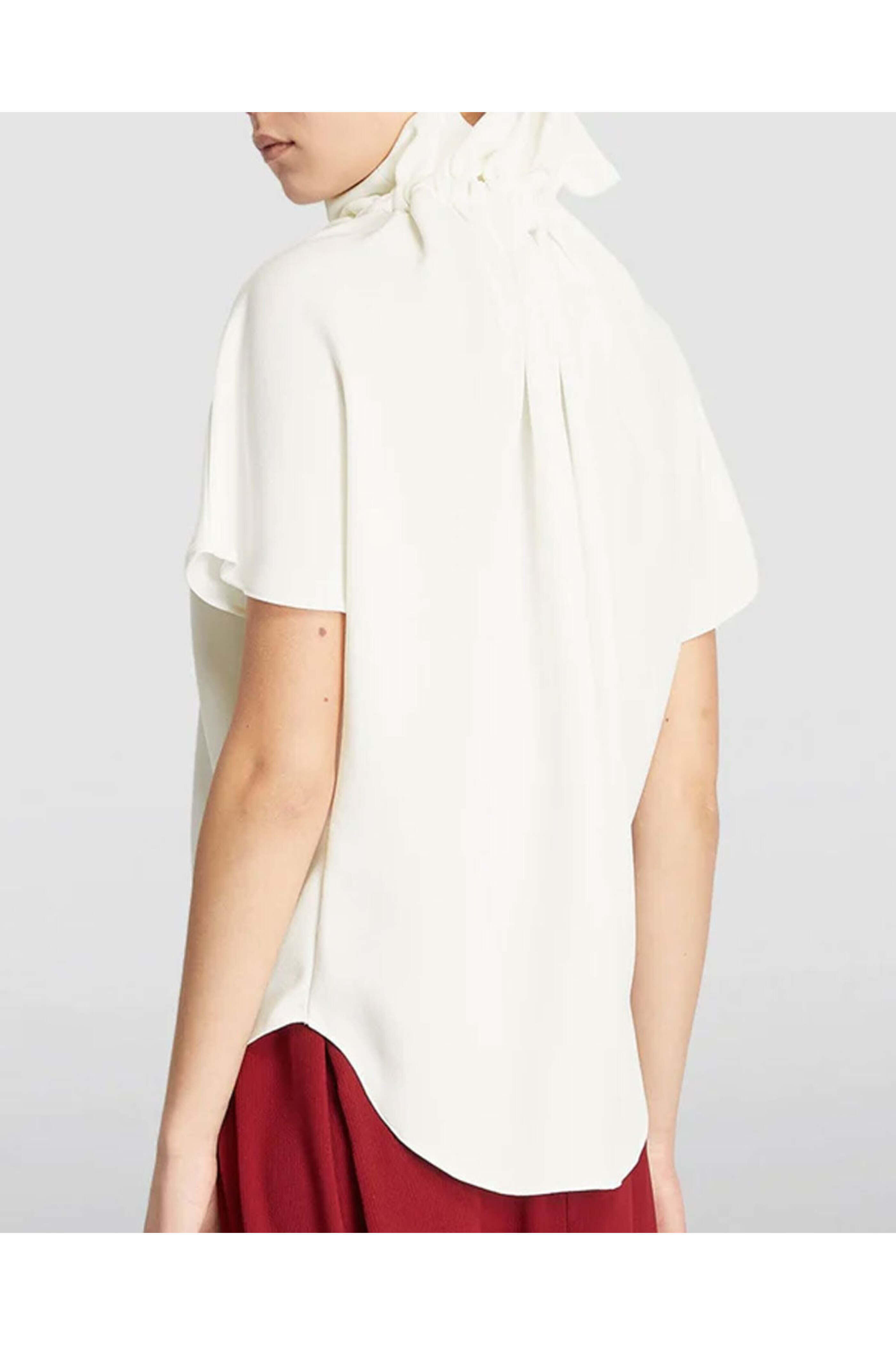 Edeline Lee - Ivory Crinkle Georgette Ruff Blouse