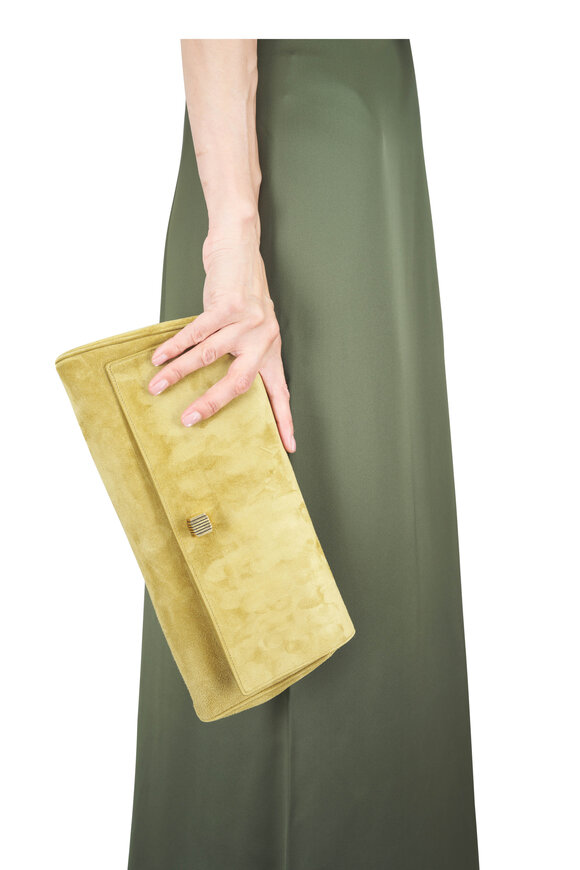 Khaite Audrey Golden Olive Suede Clutch - view 2