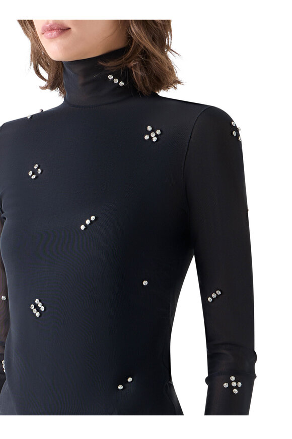 Akris Punto Diamond Dice Dot Black Embellished Mock Neck Top - view 6