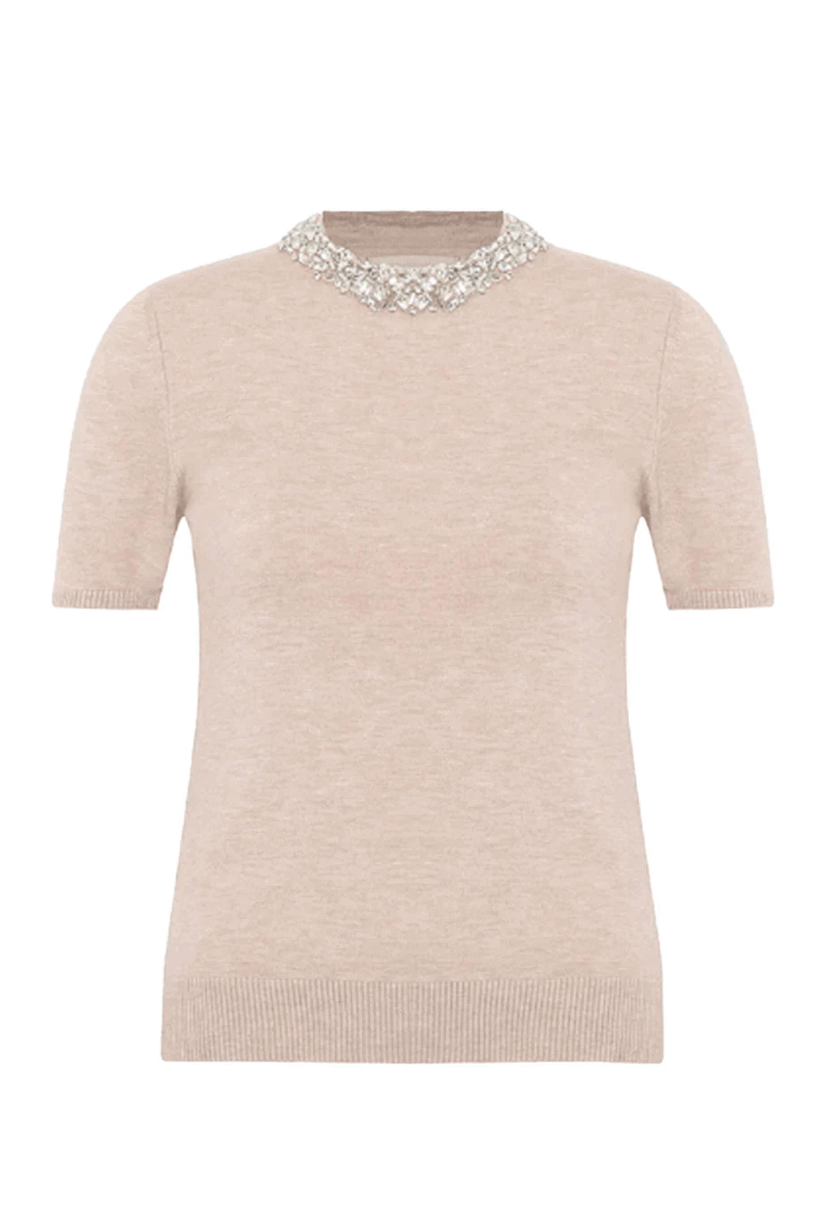 Theo The Label - Ivory Nomia Embellished Knit Tee