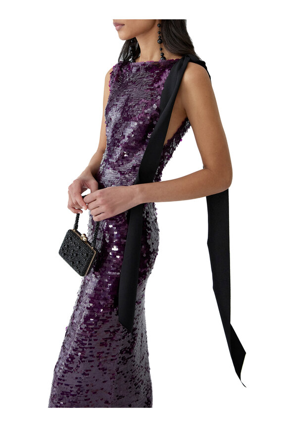 Carolina Herrera Plum Sequined Merino Column Dress - view 4