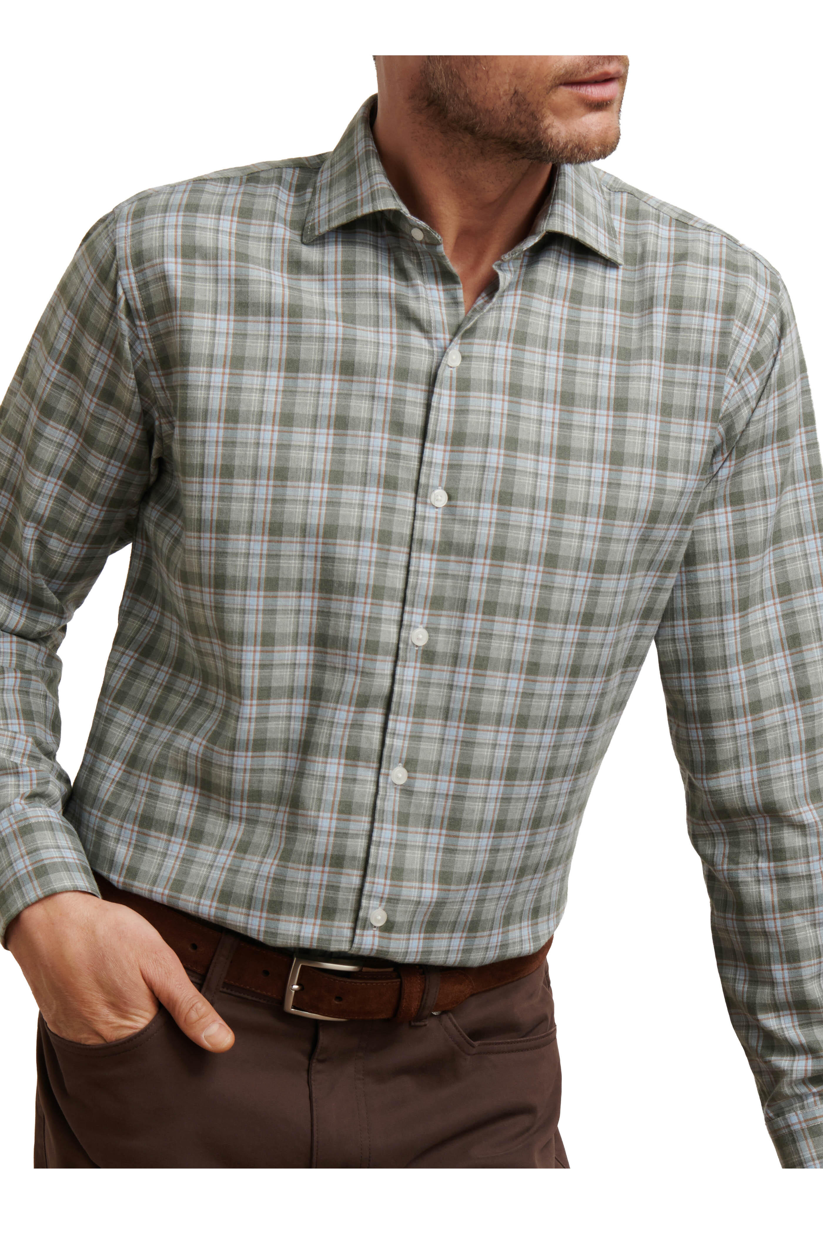 Peter Millar - Whitecap Basil & Light Blue Flannel Sport Shirt