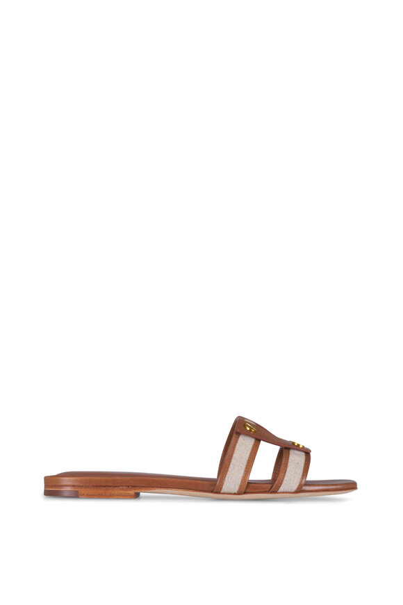 Veronica Beard Via Honey Leather & Fabric Slide - view 4