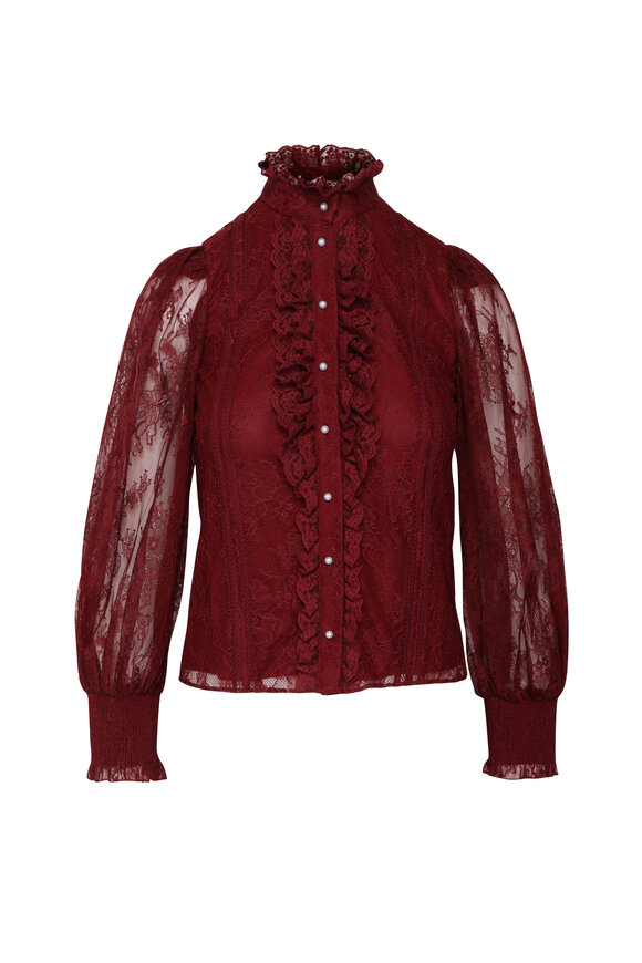 Alice & Olivia Eugenia Oxblood Mockneck Blouse