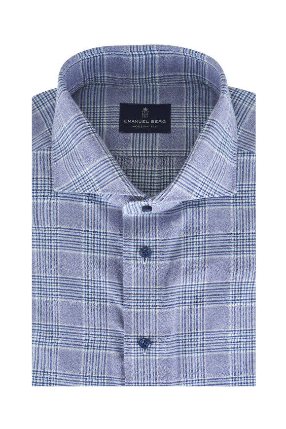 Emanuel Berg Blue Plaid Cotton Flannel Sport Shirt - view 1