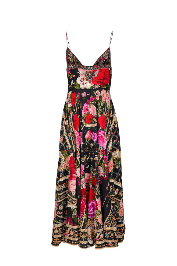 Camilla - Black Floral Print Silk Maxi Dress 