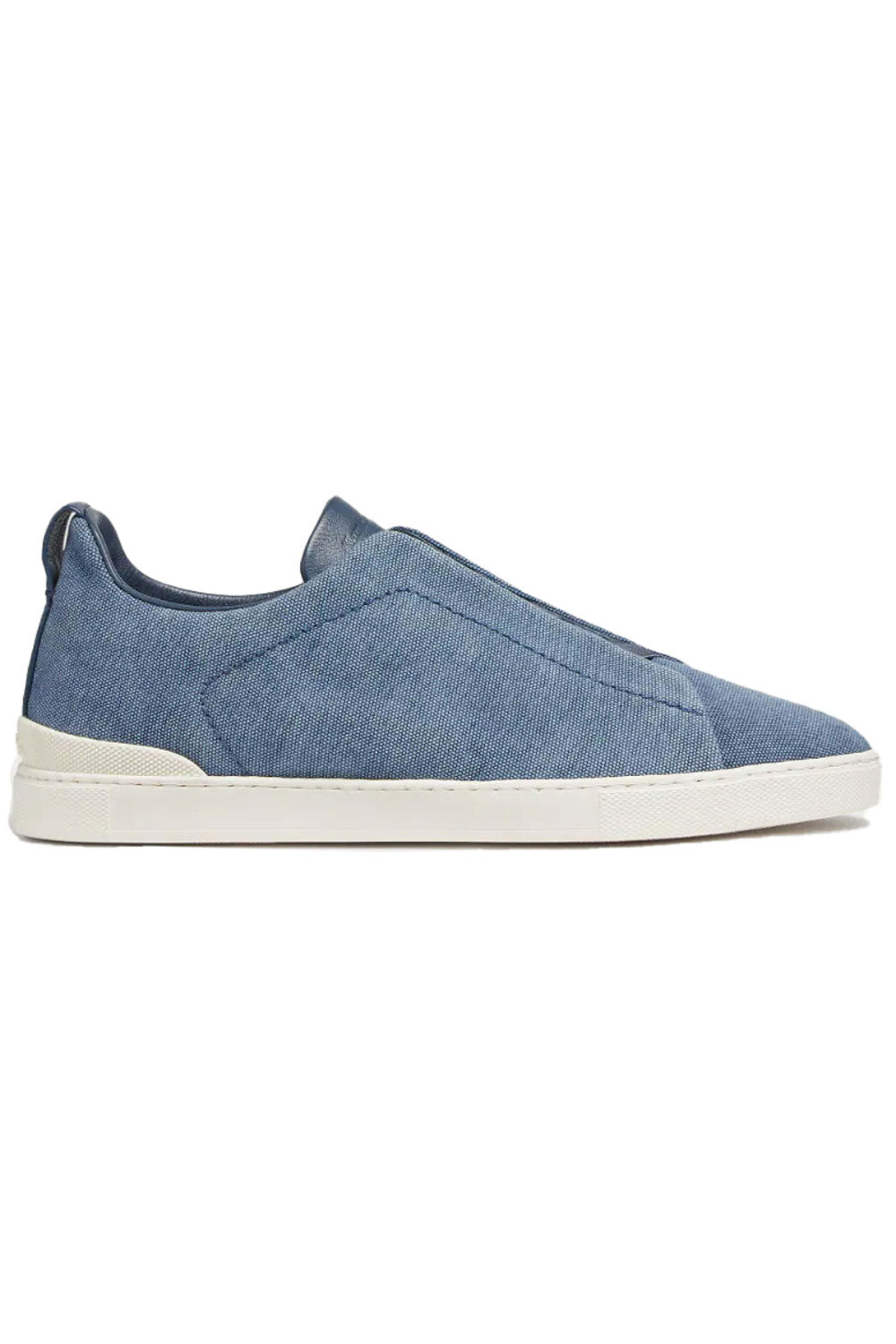 Zegna - Bright Blue Triple Stitch Sneaker | Mitchell Stores