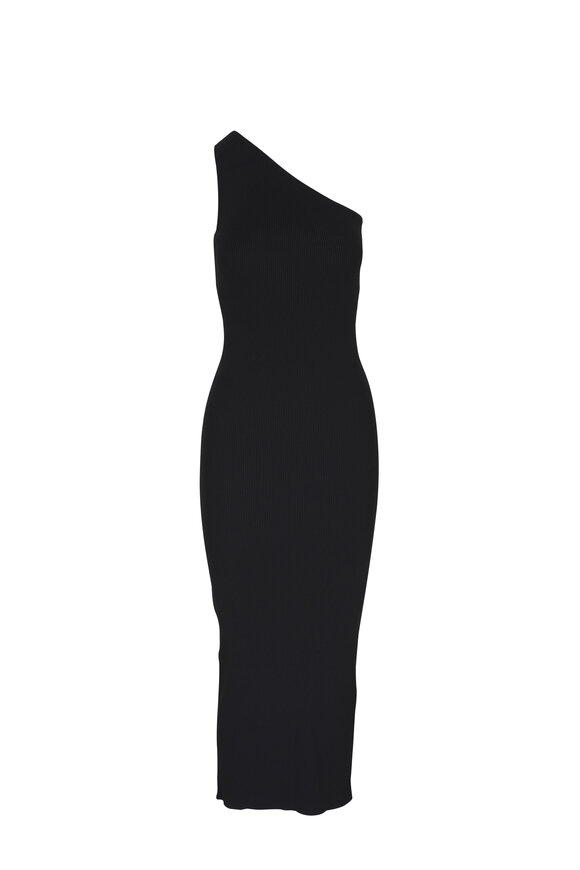 Totême - Black One Shoulder Ribbed Knit Dress